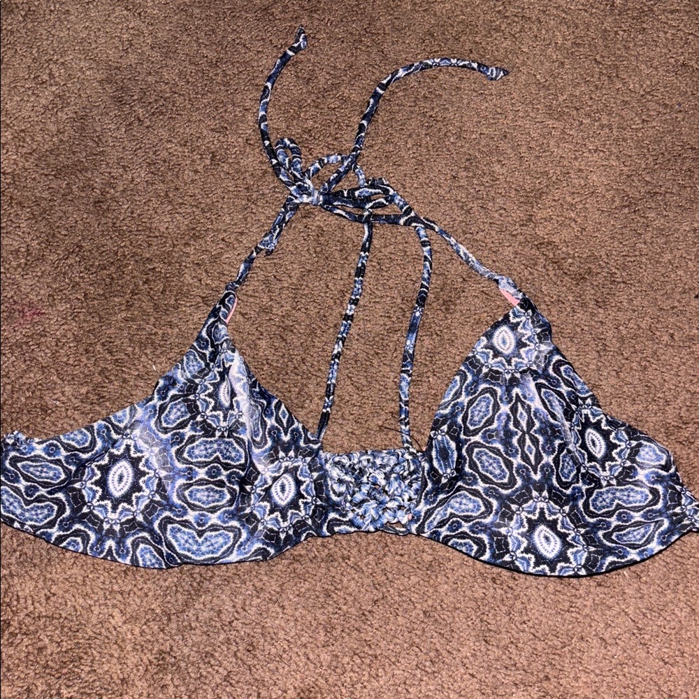 Blue and Black Patterned Bikini Top
